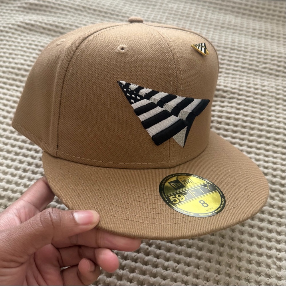New Era Tan Fitted Cap with Black & White Paper Plane Patch